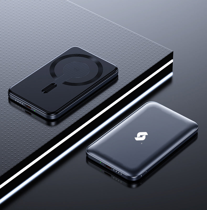 Productfoto grijze draadloze Zapify magsafe powerbank.